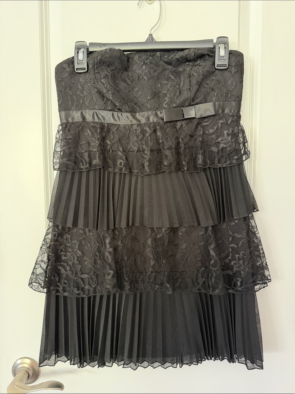 Love Tease Black Strapless Lace & Pleated Tiered Dress